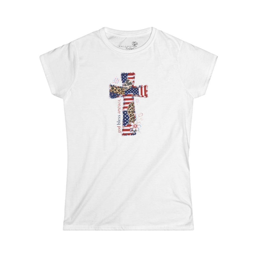 Patriotic Leopard Cross Tee — American Flag Christian Women's Shirt