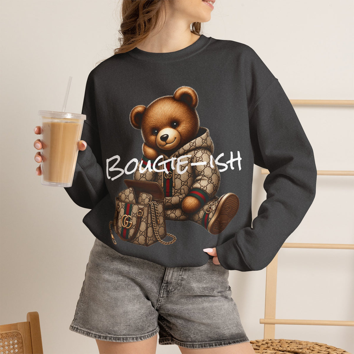 Cute Luxury Bear Bougie-ish Graphic - Pullover Sweatshirt