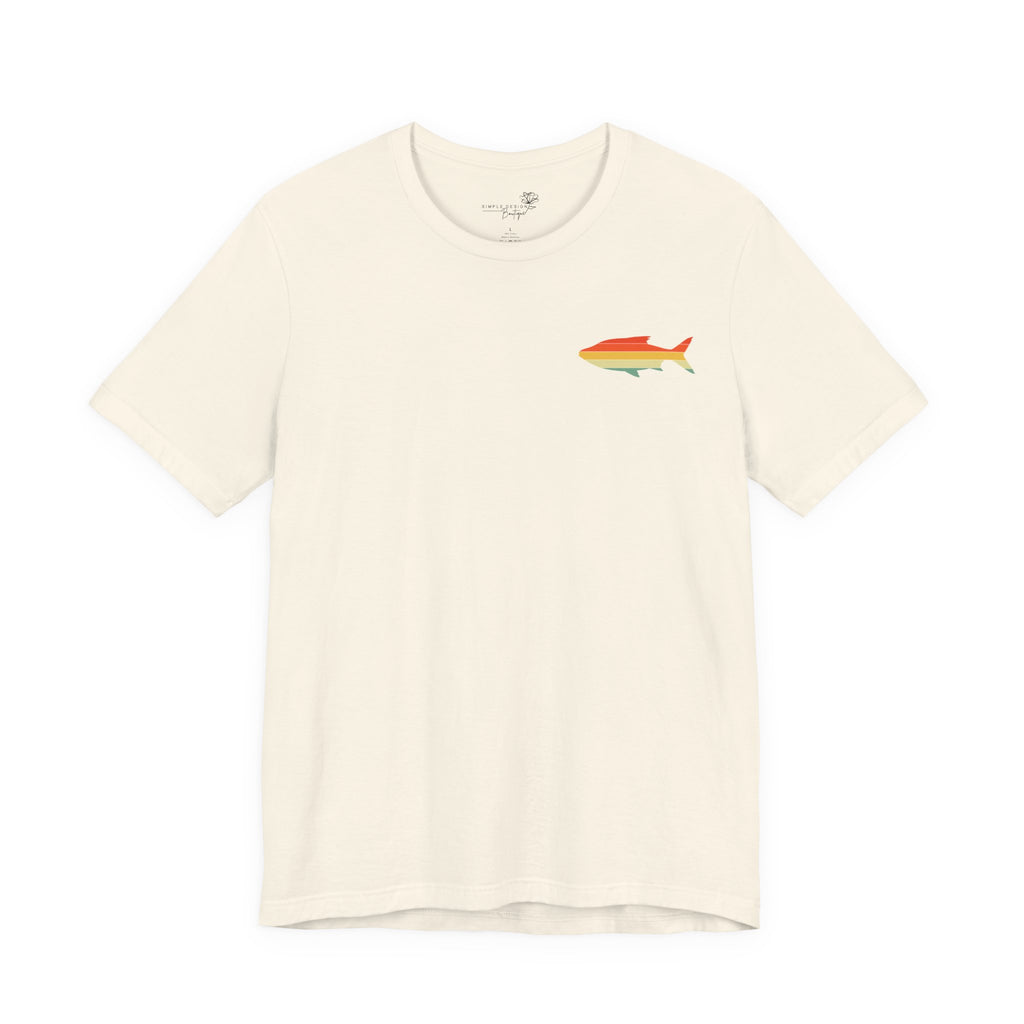 Fish Icon Tee — Small Rainbow Fish Chest Graphic T-Shirt