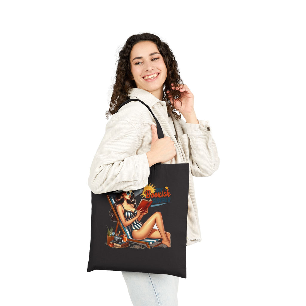 Bookish Summer Canvas Tote Bag — Retro Pinup Reading Beach Bag