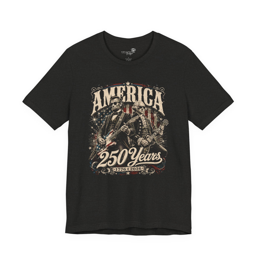 America 250 Years Guitar T-Shirt — Lincoln & Washington Rock Graphic Tee | S–3XL