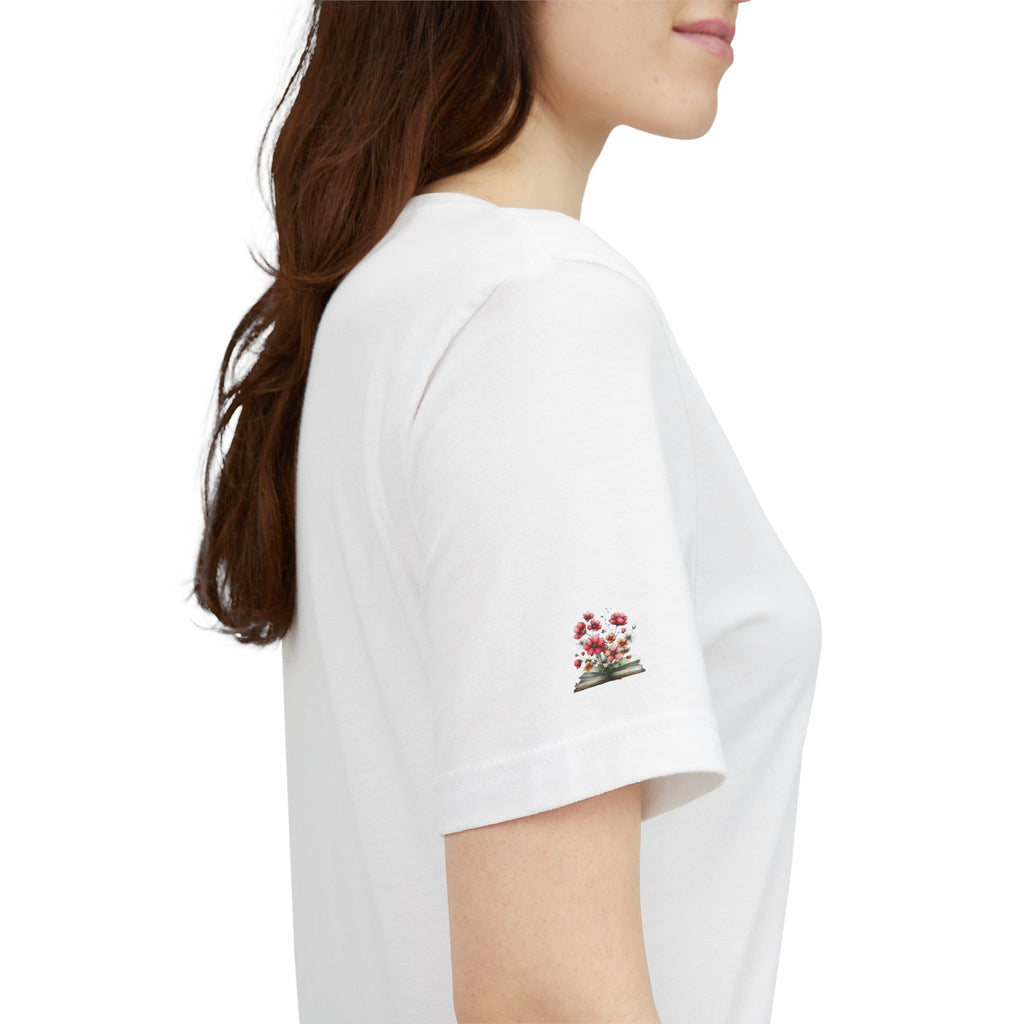 Just an RN and her books Unisex T-Shirt with imprinted sleeves - Print