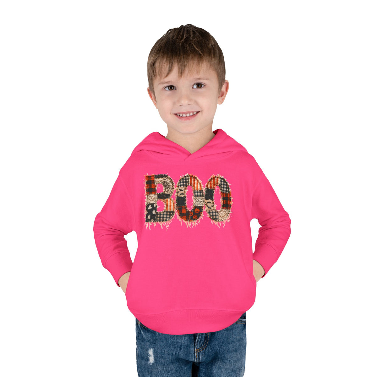 Toddler Hoodie - "BOO" Plaid Halloween Pullover