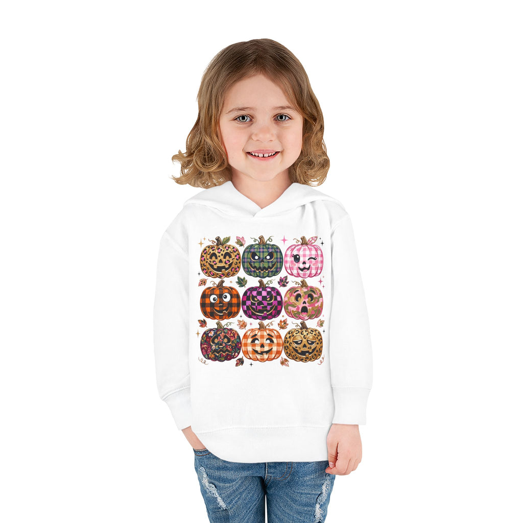 Toddler Halloween Pumpkin Hoodie — Colorful Patterned Jack-O’-Lanterns