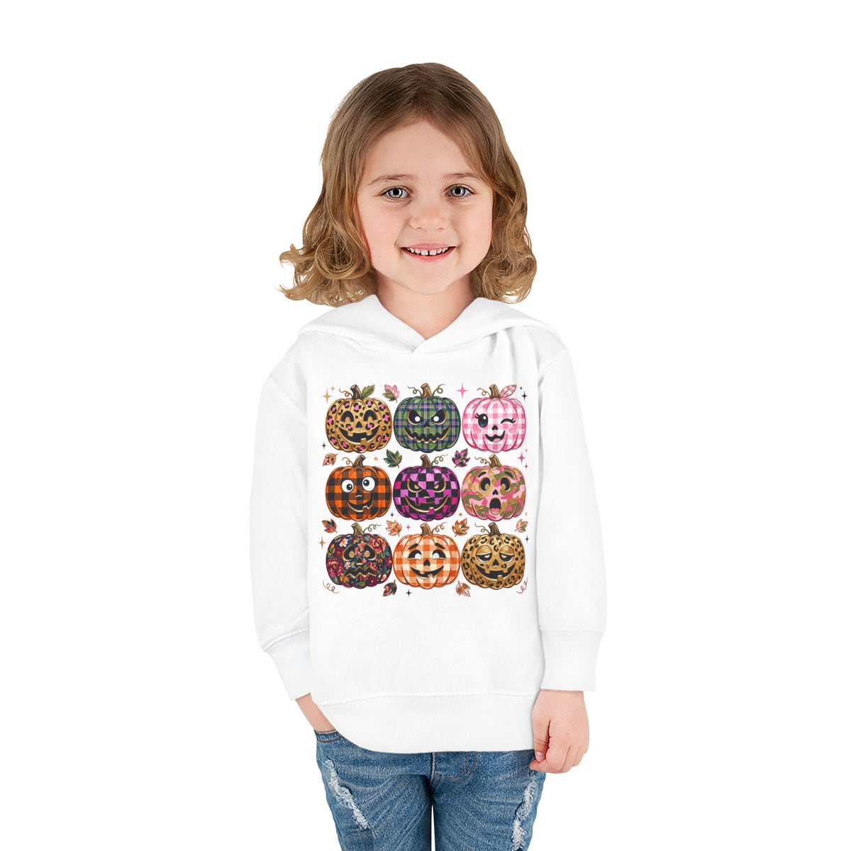 Toddler Halloween Pumpkin Hoodie — Colorful Patterned Jack-O’-Lanterns