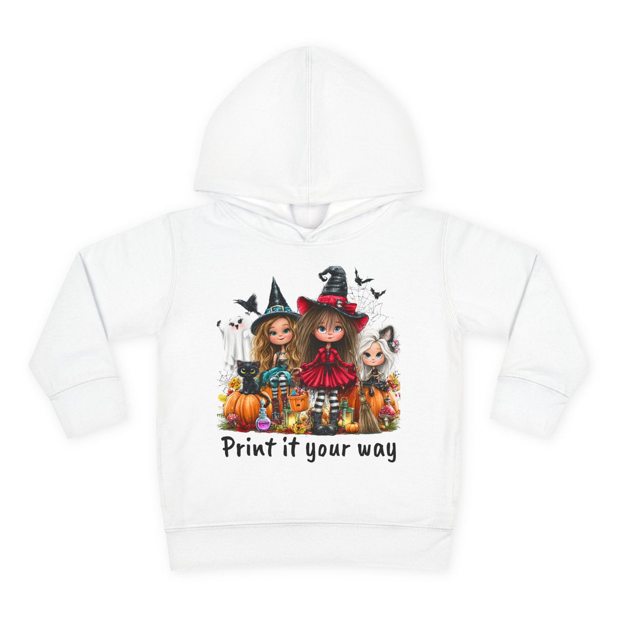 Toddler Hoodie — Cute Halloween Witch Girls Pumpkin Design - CAN CUSTOMIZE IMAGE AND/OR TEXT