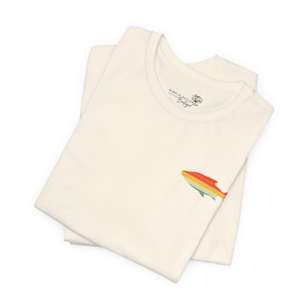 Fish Icon Tee — Small Rainbow Fish Chest Graphic T-Shirt