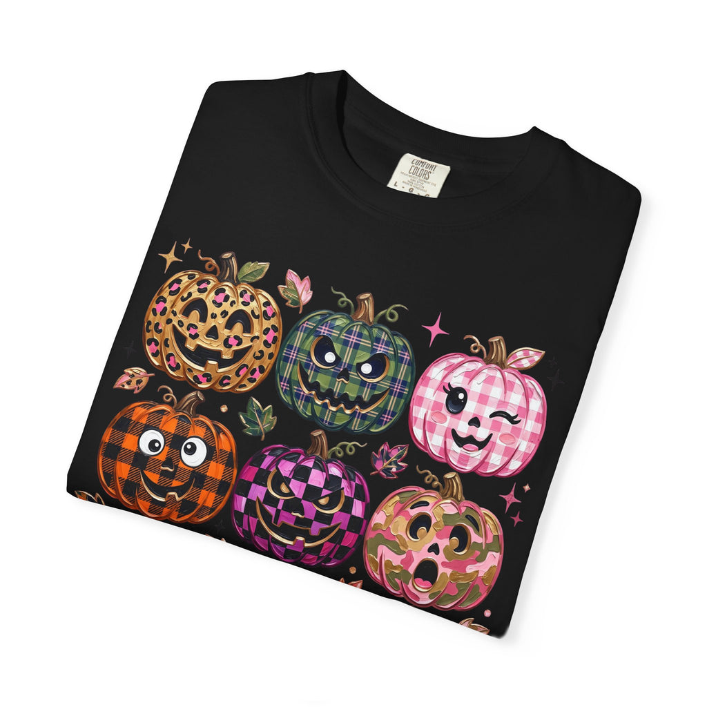 Patterned Comfort Colors Pumpkin Patch T-Shirt — Cute Halloween Jack-O'-Lanterns