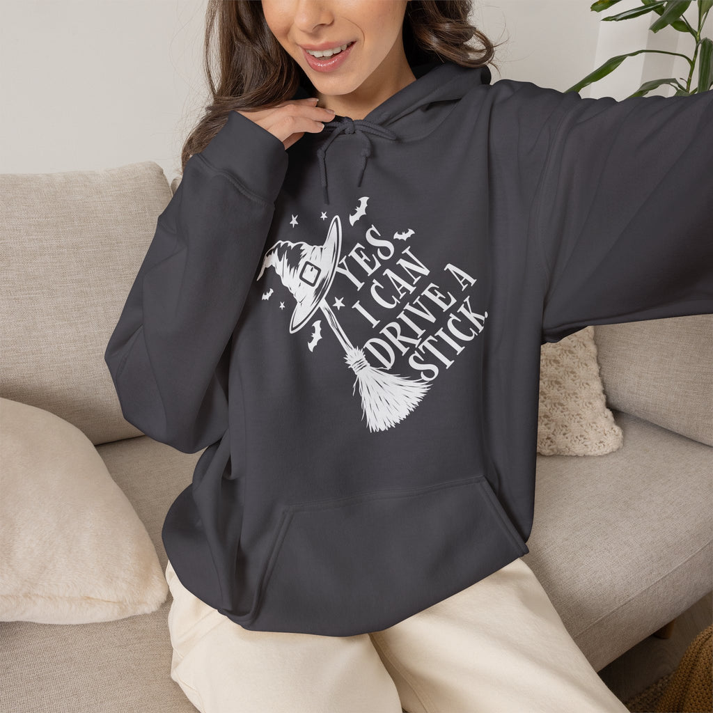 Yes I Can Drive a Stick Witch Graphic - Halloween Hoodie