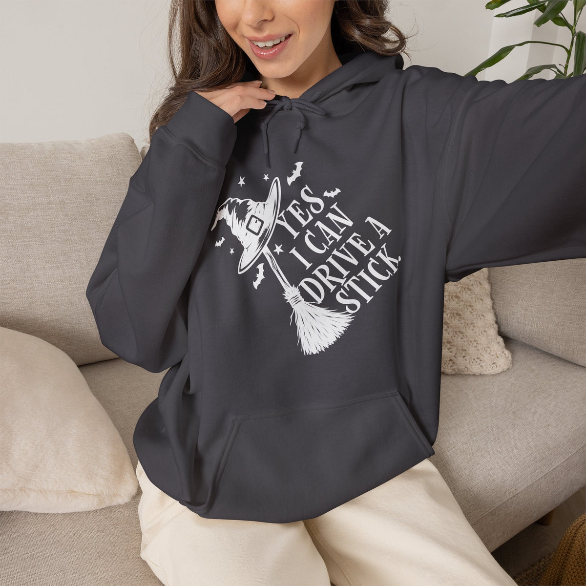 Yes I Can Drive a Stick Witch Graphic - Halloween Hoodie