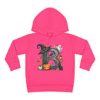 Toddler Hoodie — Halloween Custom Initial Pullover (Witch Hat, Pumpkin & Ghosts)