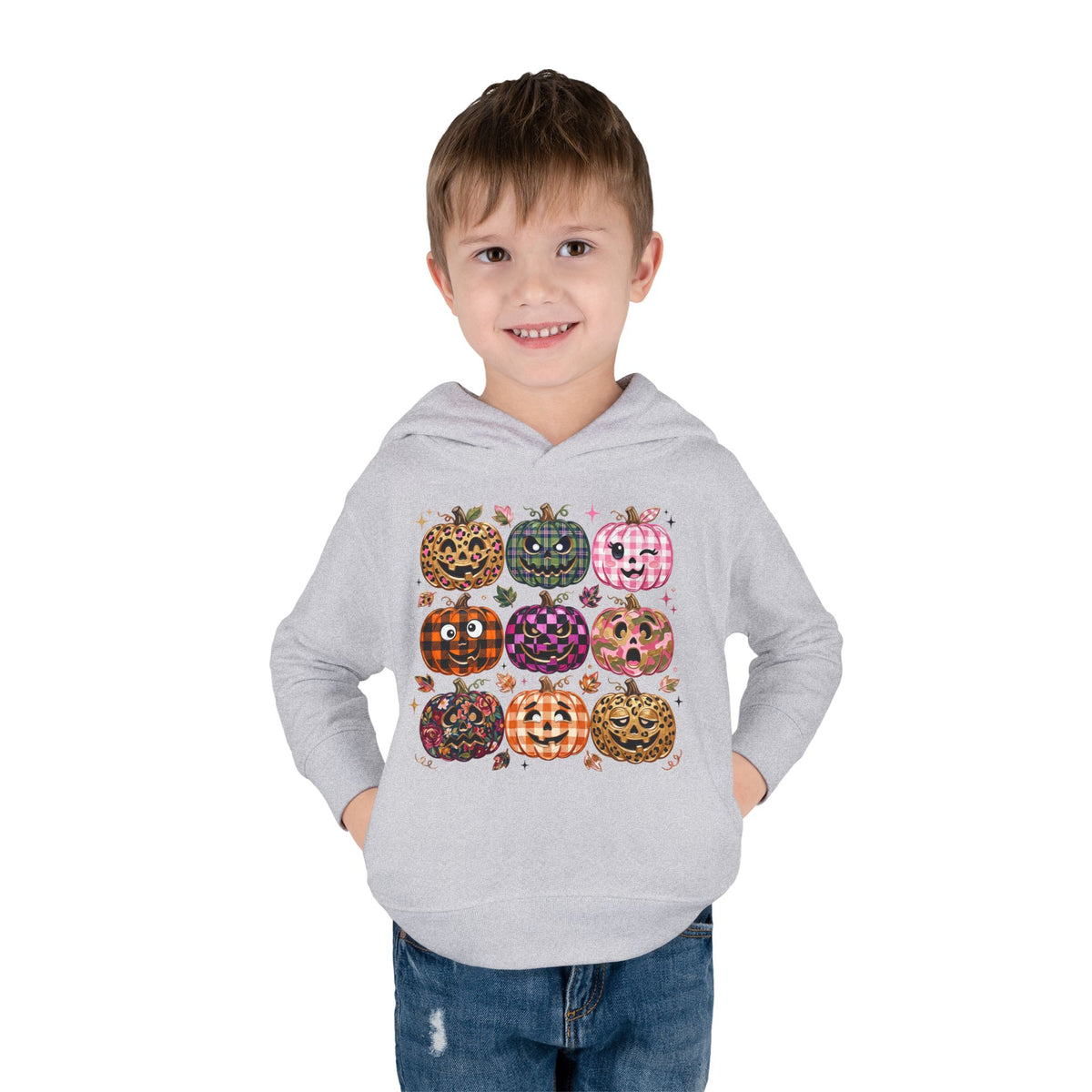 Toddler Halloween Pumpkin Hoodie — Colorful Patterned Jack-O’-Lanterns