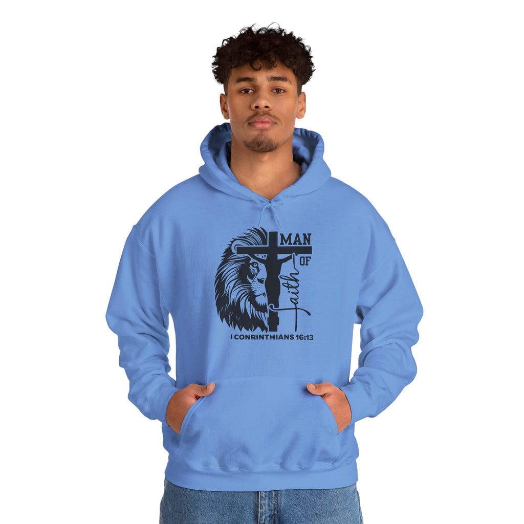 Man of Faith  Lion & Cross I Corinthians 16:13 Christian - Cozy Hoodie