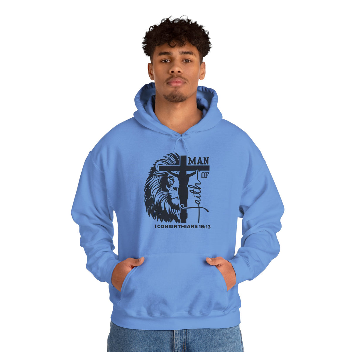 Man of Faith  Lion & Cross I Corinthians 16:13 Christian - Cozy Hoodie