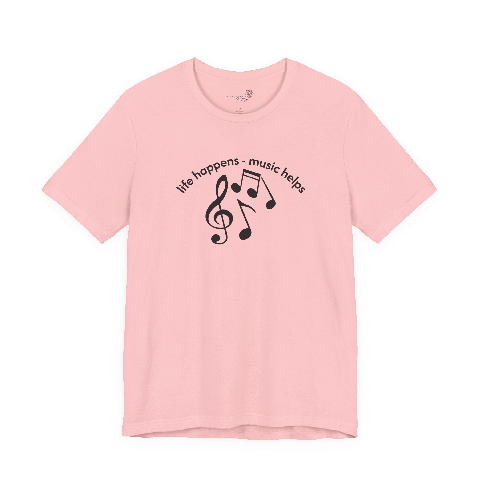 Music Therapy Tee — "life happens • music helps" Short Sleeve Shirt