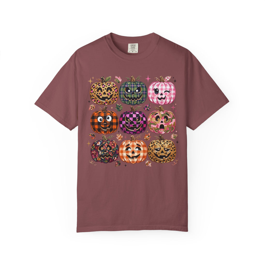 Patterned Comfort Colors Pumpkin Patch T-Shirt — Cute Halloween Jack-O'-Lanterns