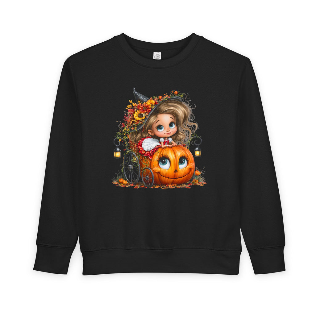 Toddler Sweatshirt — Cute Halloween Pumpkin Witch Girl Fall Crewneck