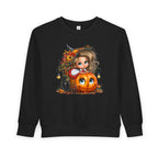 Toddler Sweatshirt — Cute Halloween Pumpkin Witch Girl Fall Crewneck