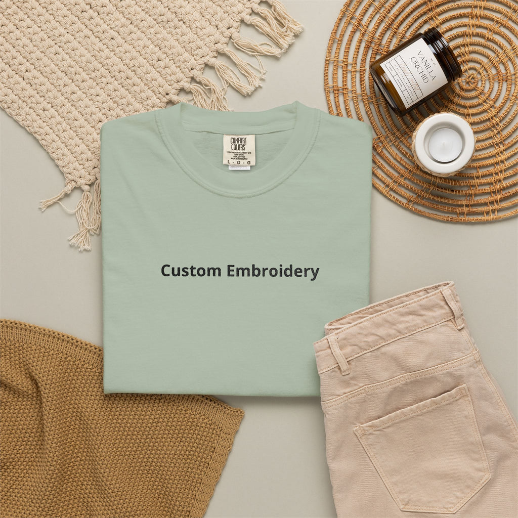 EMBROIDERED Custom Text Comfort Colors Unisex (Light Colors/Shades) T-Shirt