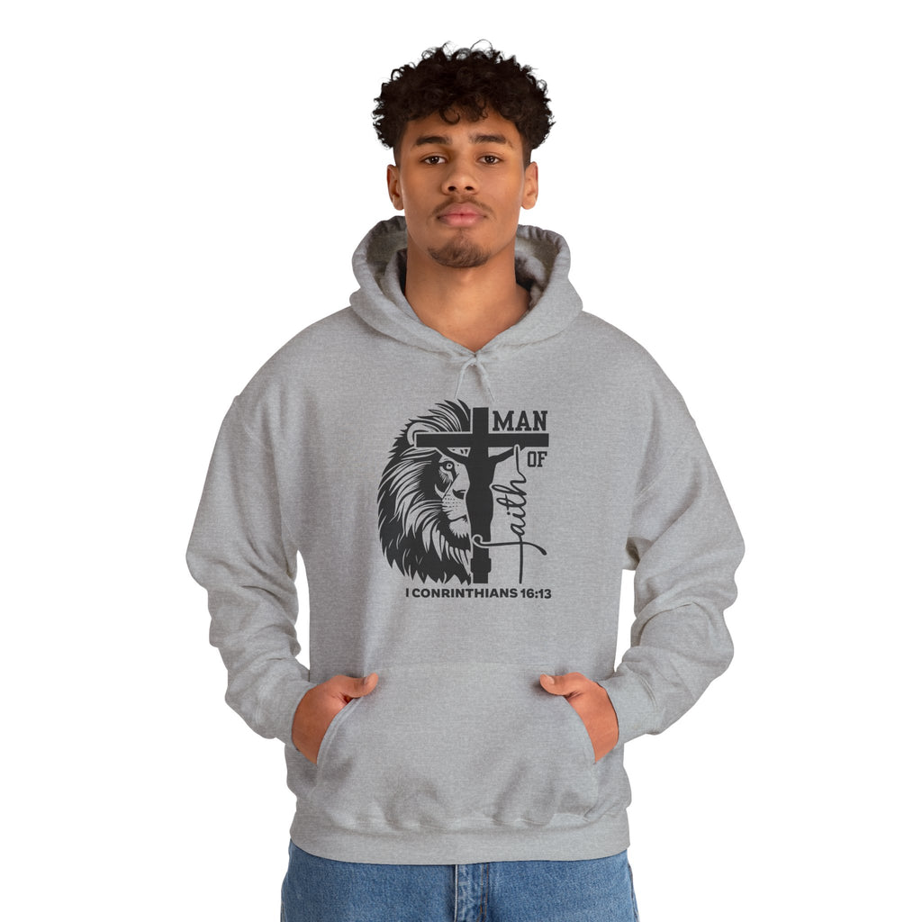 Man of Faith  Lion & Cross I Corinthians 16:13 Christian - Cozy Hoodie