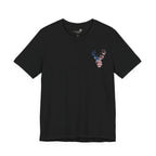 Patriotic Deer Head Graphic Tee — Red White & Blue Double-Sided Hunting Shirt | S–3XL