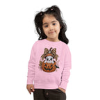 Kids Halloween Sweatshirt — Cute Ghost in Leopard Bow Pumpkin