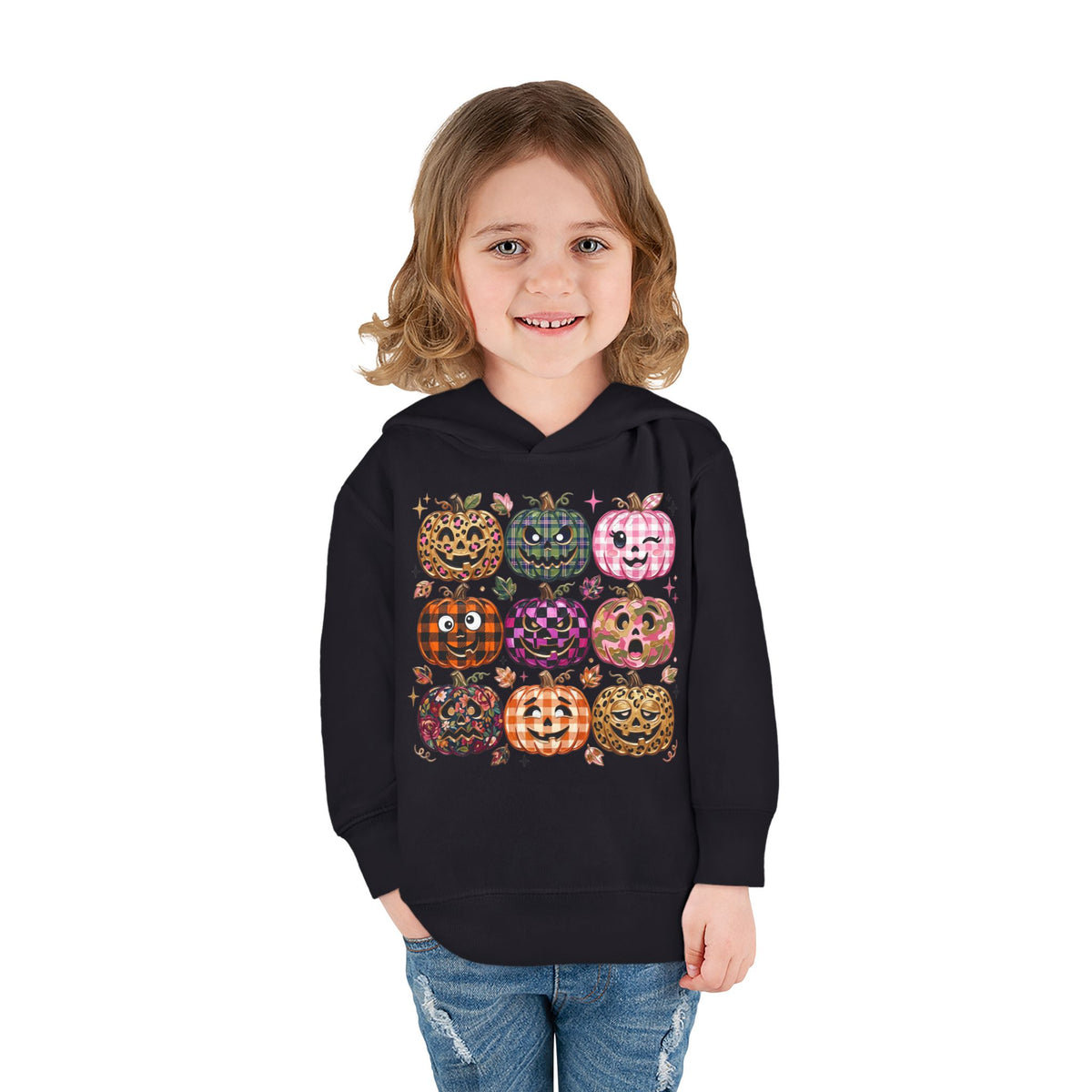 Toddler Halloween Pumpkin Hoodie — Colorful Patterned Jack-O’-Lanterns