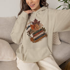 Autumn Bookstack — Cozy Fall Hoodie (Leaves & ‘Read More Books’ Design)