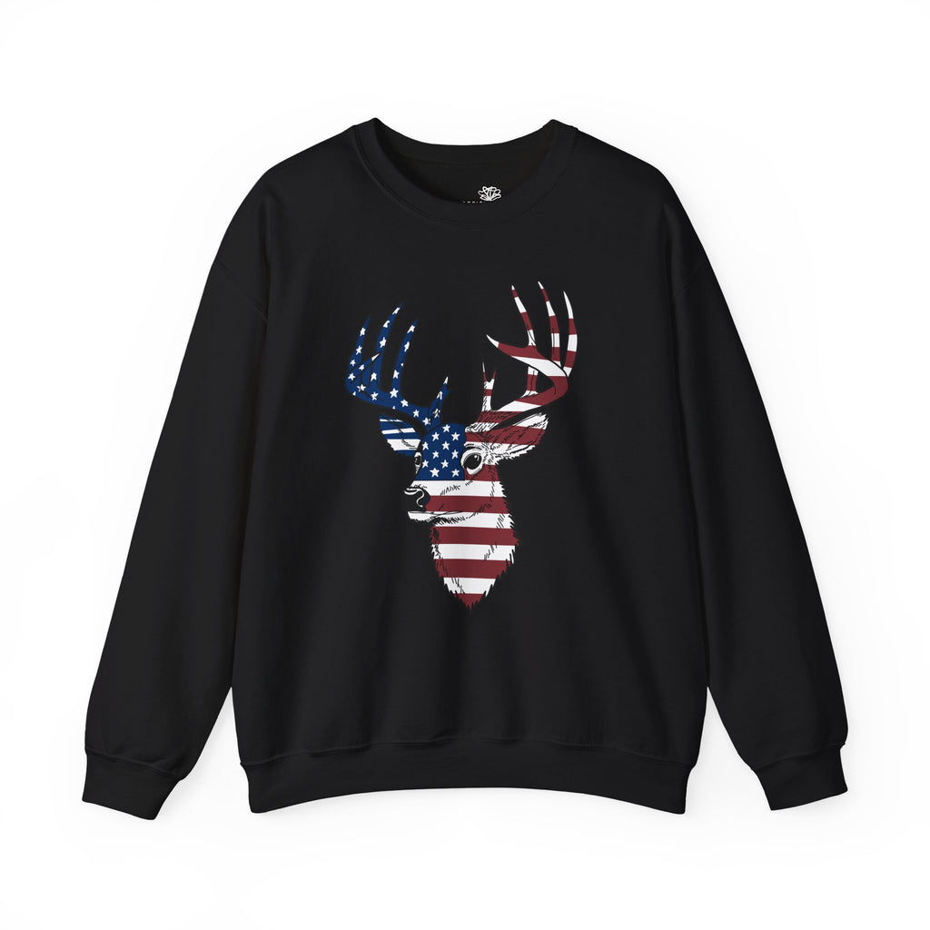 American Flag Deer Head Graphic - Pullover Sweatshirt