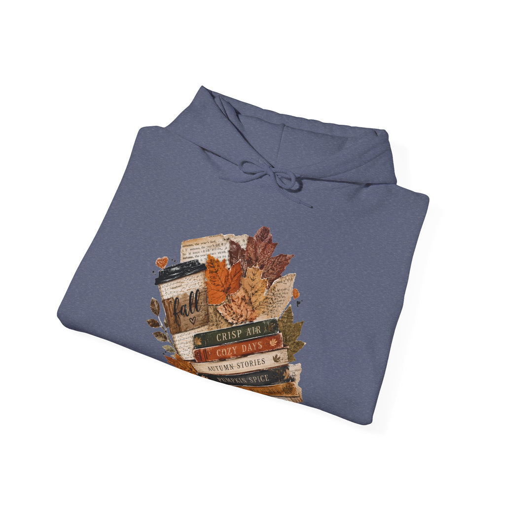 Autumn Bookstack — Cozy Fall Hoodie (Leaves & ‘Read More Books’ Design)