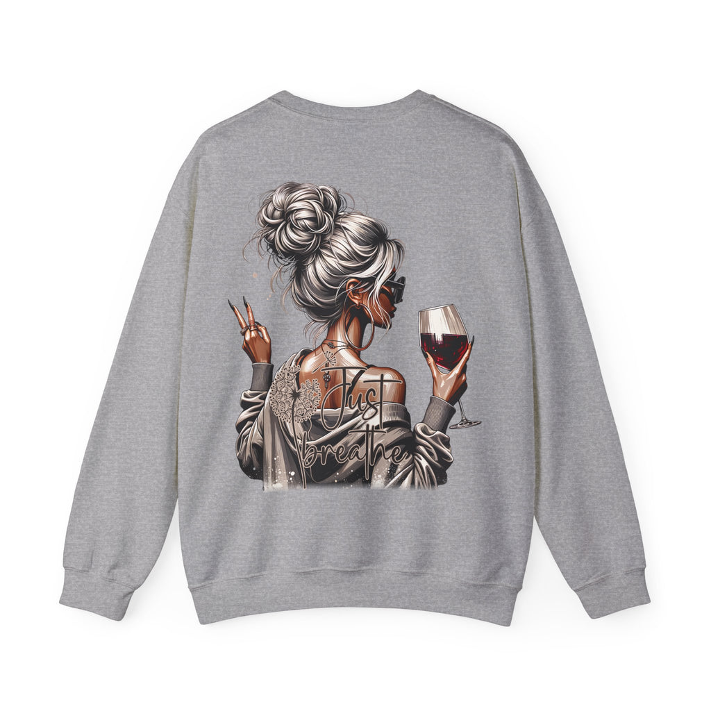 Just Breathe FRONT & BACK Graphic - Cozy Pullover Sweatshirt