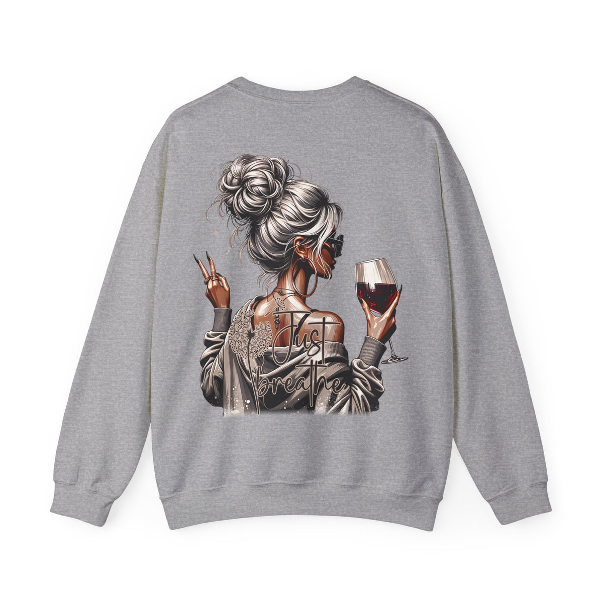 Just Breathe FRONT & BACK Graphic - Cozy Pullover Sweatshirt