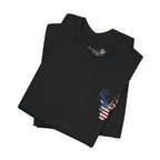 Patriotic Deer Head Graphic Tee — Red White & Blue Double-Sided Hunting Shirt | S–3XL