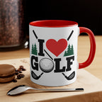 I Love Golf Accent Mug — 11oz Ceramic Coffee Mug | Red or Black