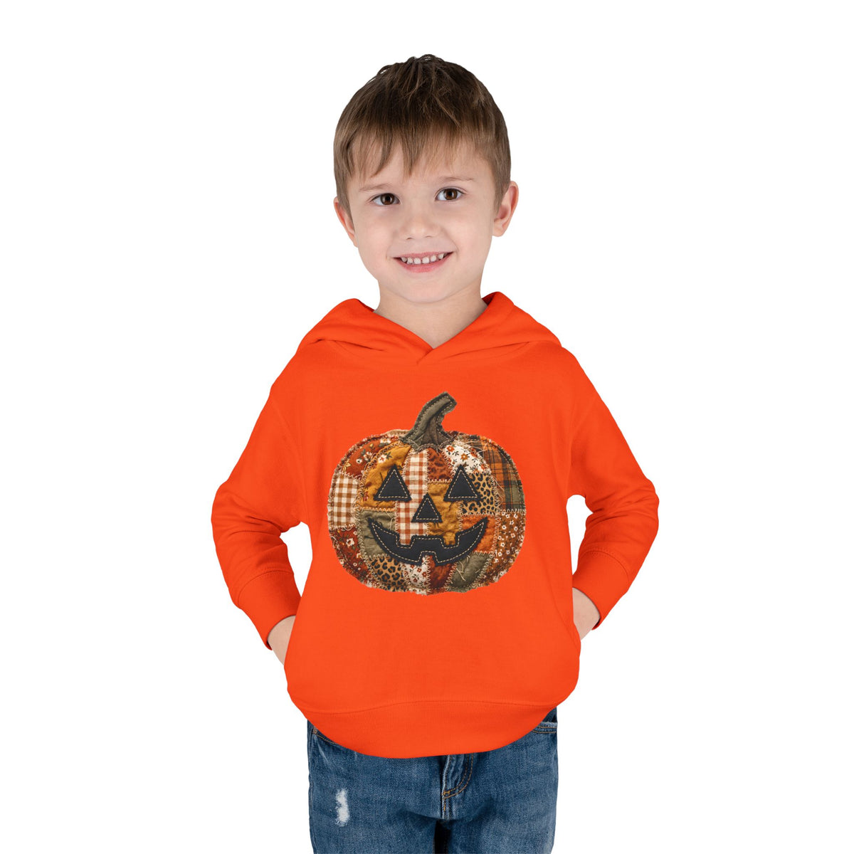 Toddler Halloween Pumpkin Hoodie — Patchwork Jack-O'-Lantern Pullover