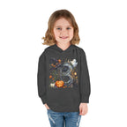 Toddler Hoodie — Halloween Custom Initial Pullover (Witch Hat, Pumpkin & Ghosts)