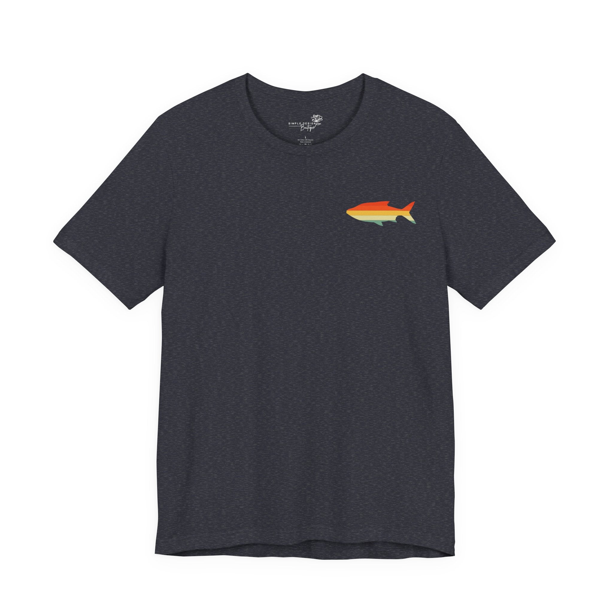 Fish Icon Tee — Small Rainbow Fish Chest Graphic T-Shirt