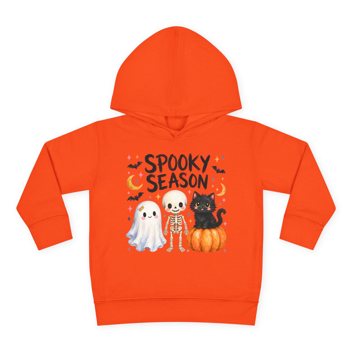 Toddler Hoodie — "Spooky Season" Cute Ghost, Skeleton & Black Cat Halloween Pullover
