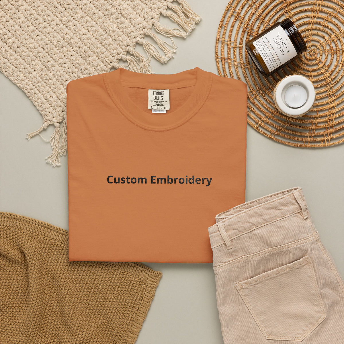 EMBROIDERED Custom Text Comfort Colors Unisex (Light Colors/Shades) T-Shirt