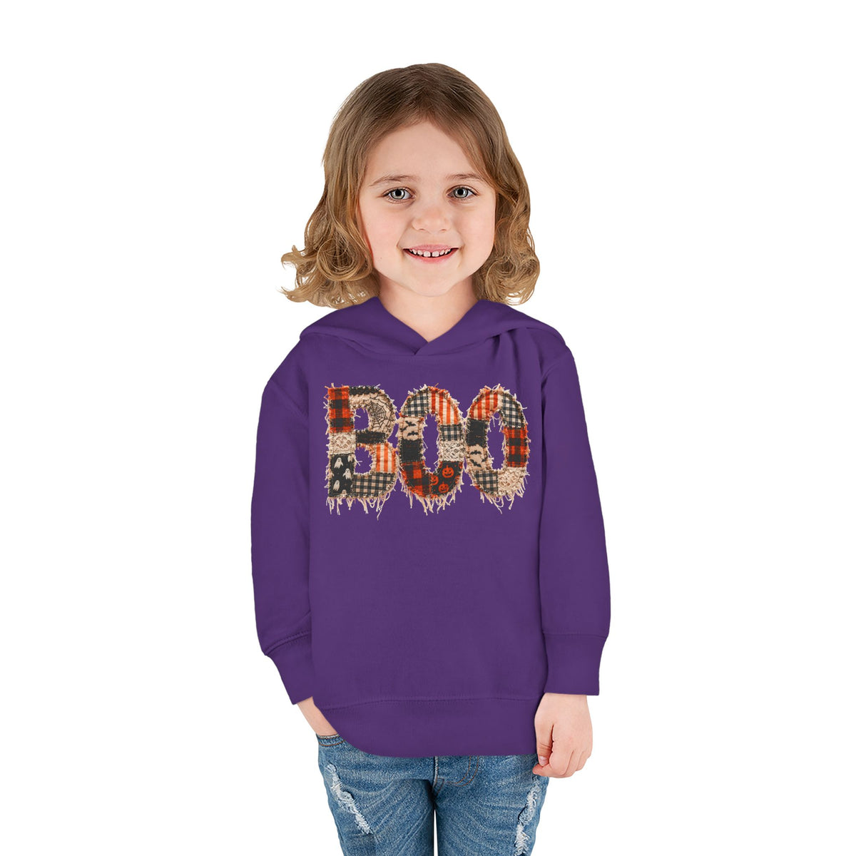 Toddler Hoodie - "BOO" Plaid Halloween Pullover