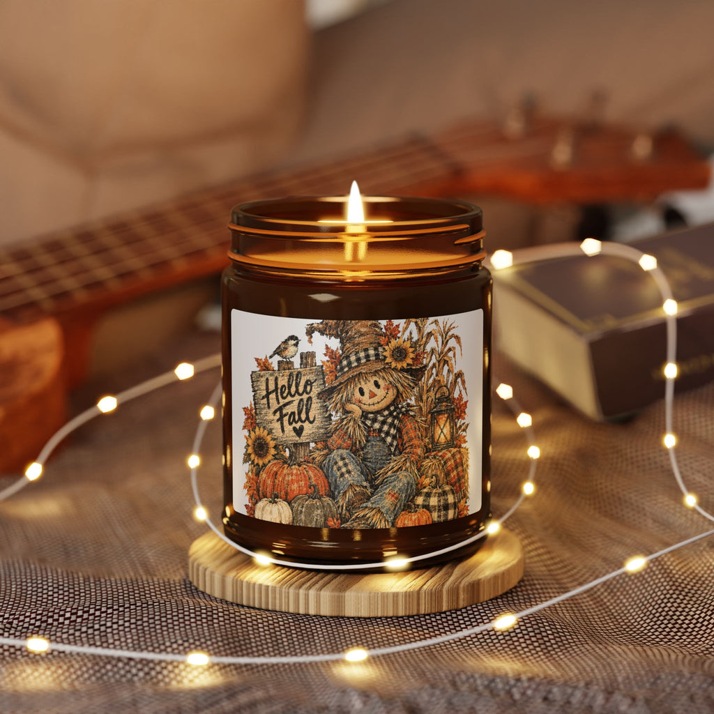 Autumn Harvest Soy Candle – Amber Jar Fall Pumpkin Scarecrow Scented Candle