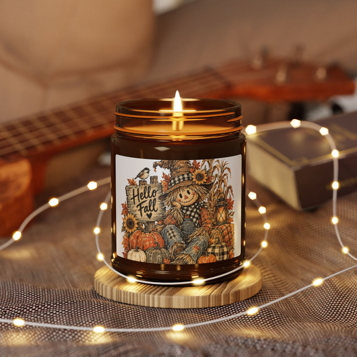 Autumn Harvest Soy Candle – Amber Jar Fall Pumpkin Scarecrow Scented Candle