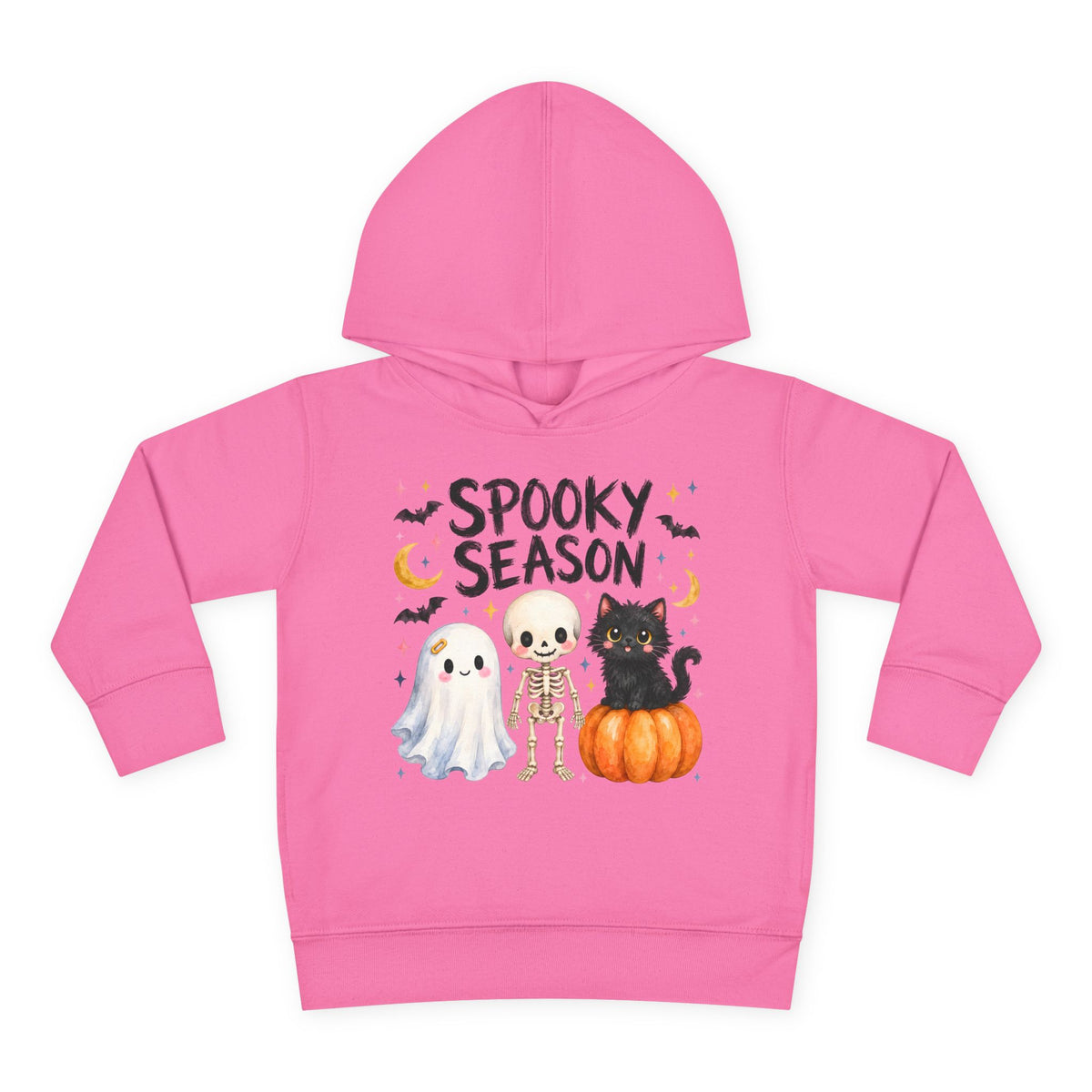 Toddler Hoodie — "Spooky Season" Cute Ghost, Skeleton & Black Cat Halloween Pullover