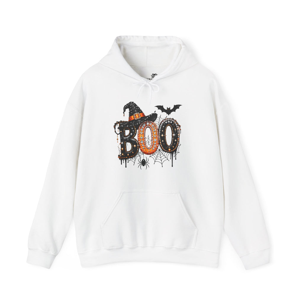 'BOO' Witch Hat, Bat & Spiderweb Graphic - Halloween Hoodie