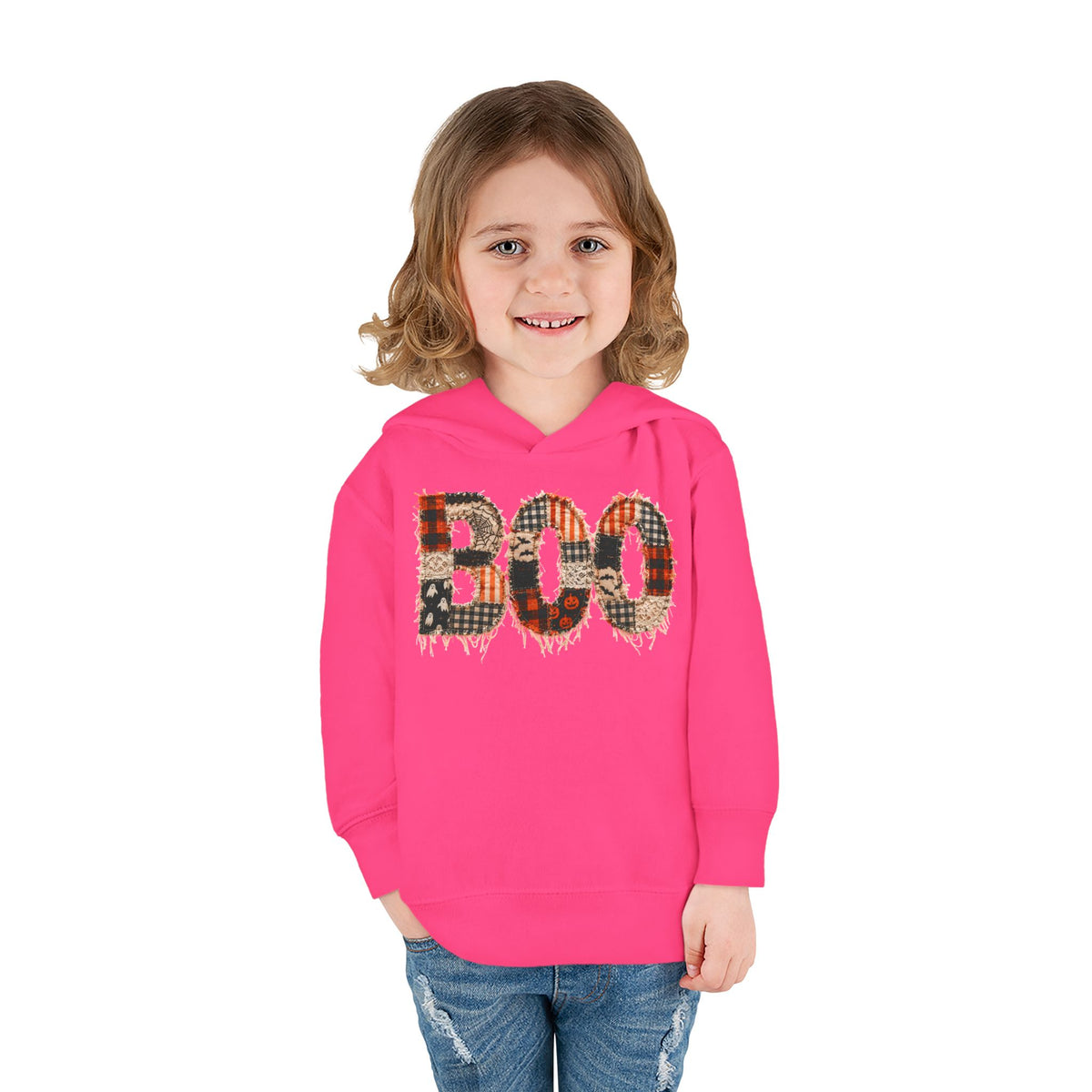 Toddler Hoodie - "BOO" Plaid Halloween Pullover