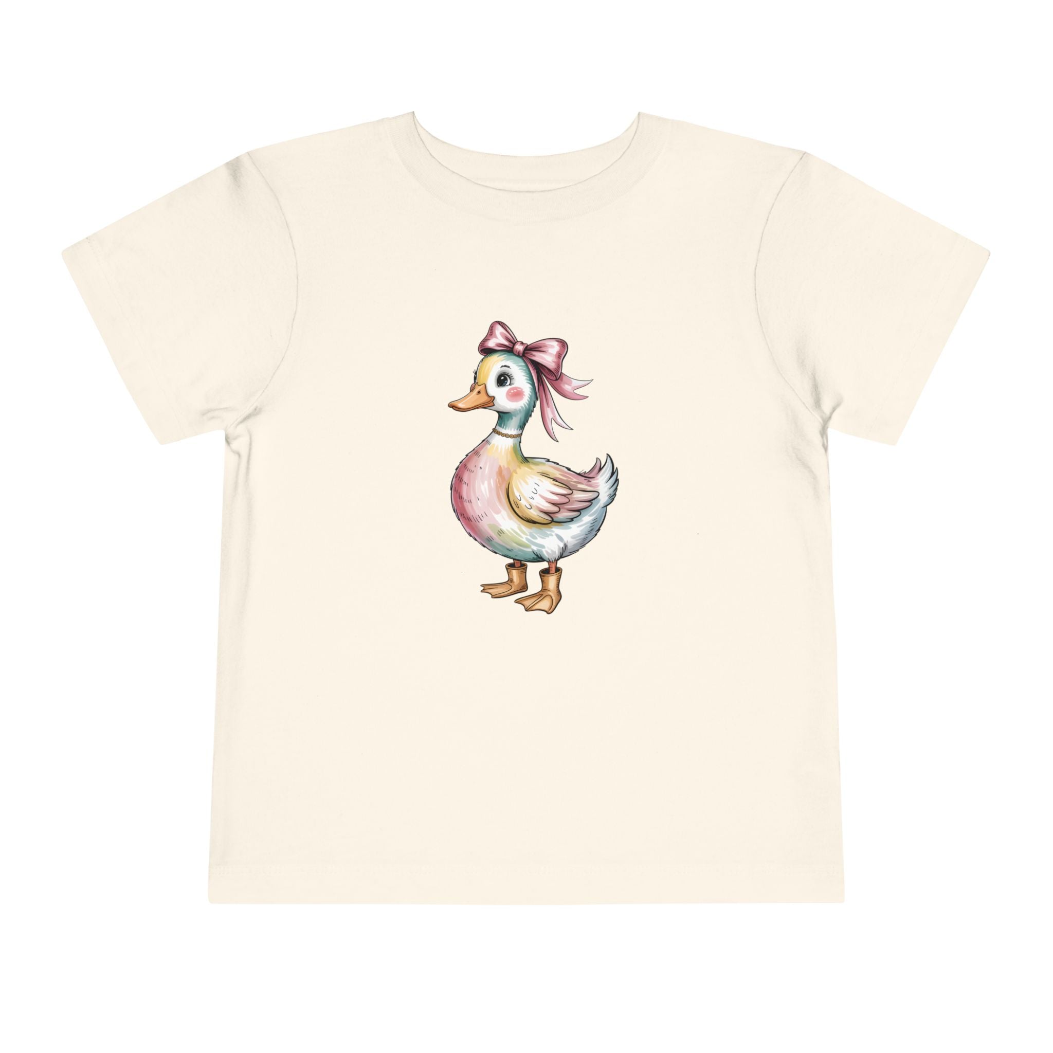 Cute Duckling Toddler Tee — Watercolor Duck with Pink Bow