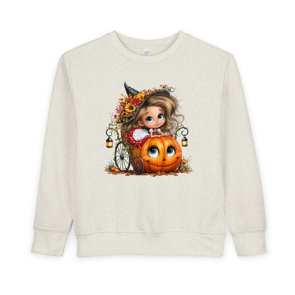 Toddler Sweatshirt — Cute Halloween Pumpkin Witch Girl Fall Crewneck