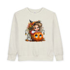 Toddler Sweatshirt — Cute Halloween Pumpkin Witch Girl Fall Crewneck