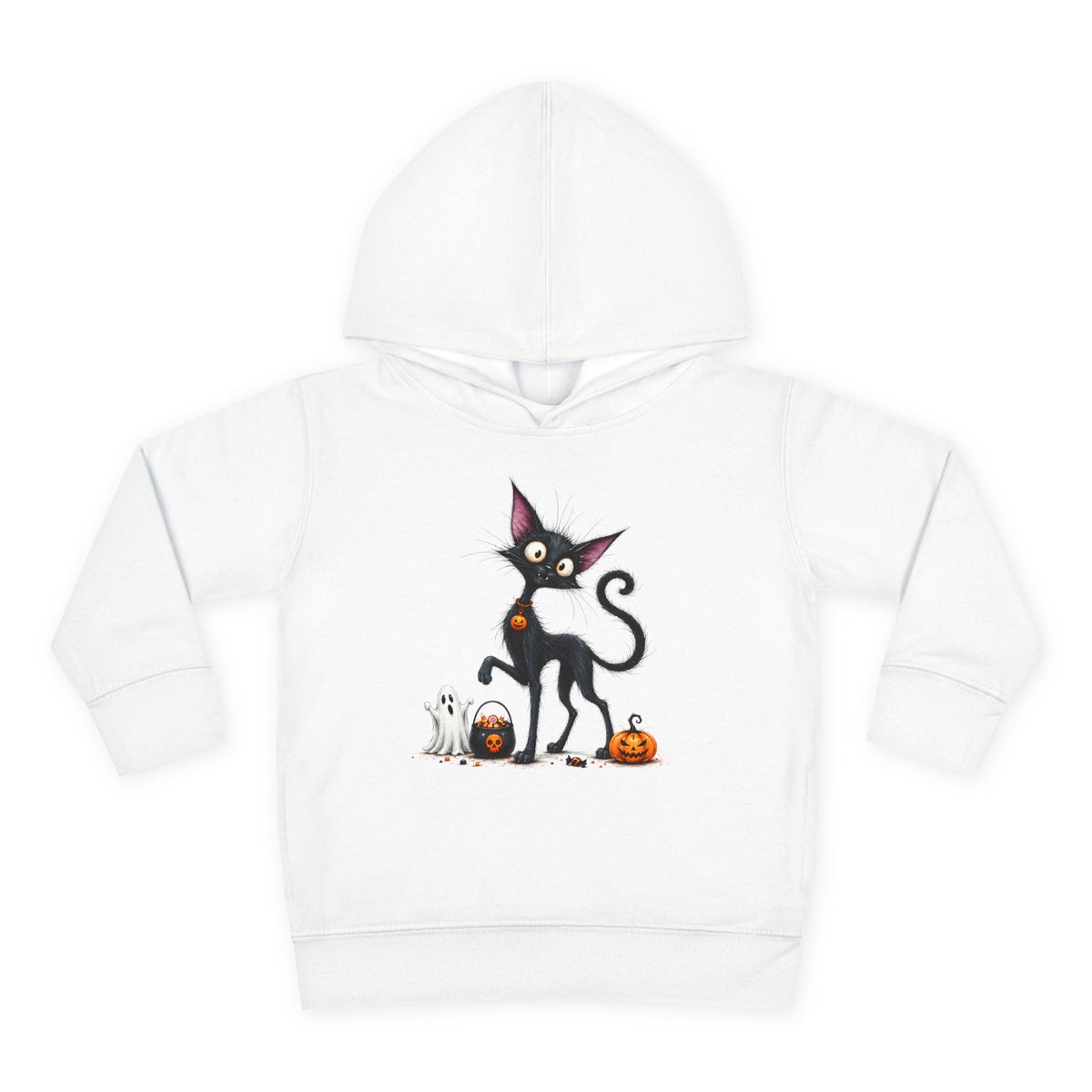 Toddler Halloween Cat Hoodie – Cute Black Kitty with Pumpkins Pullover