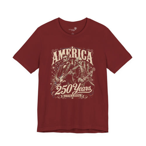America 250 Years Guitar T-Shirt — Lincoln & Washington Rock Graphic Tee | S–3XL